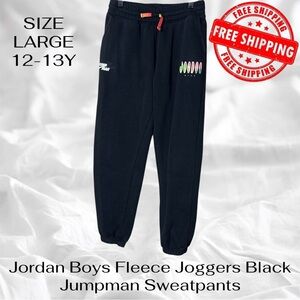 Jordan Boys Fleece Joggers Black Jumpman Sweatpants Size Large 12-13Y FREE SHIP